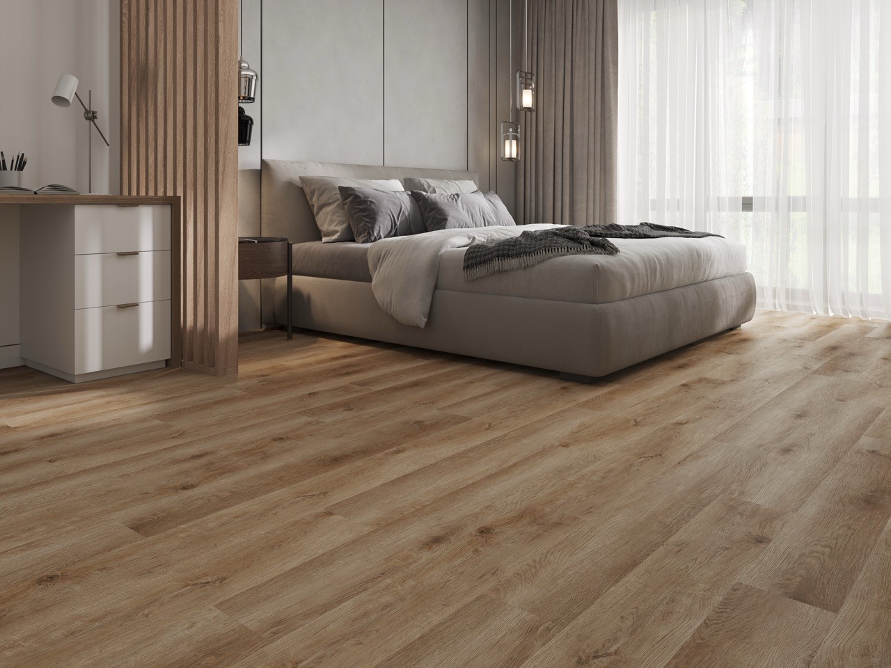 Кварцвиниловый SPC ламинат Cronafloor Nano Дуб Бремен ZH-82021-7 1200×180×3,5 фото в интерьере